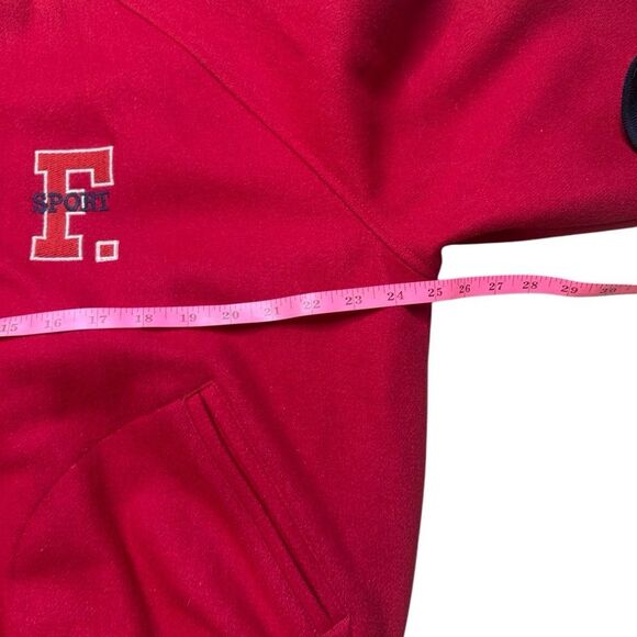 90s Vintage Faconnable Red Wool Bomber Jacket Medium Letterman Style - Picture 4 of 8